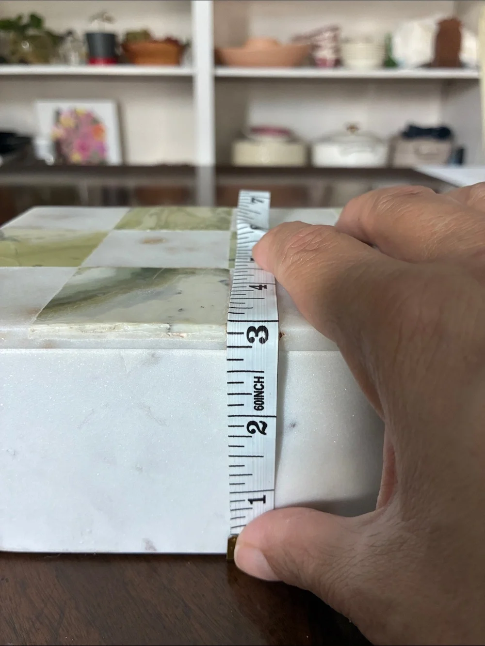 Green Onyx Inlay and White Marble Decorative Trinket Box
